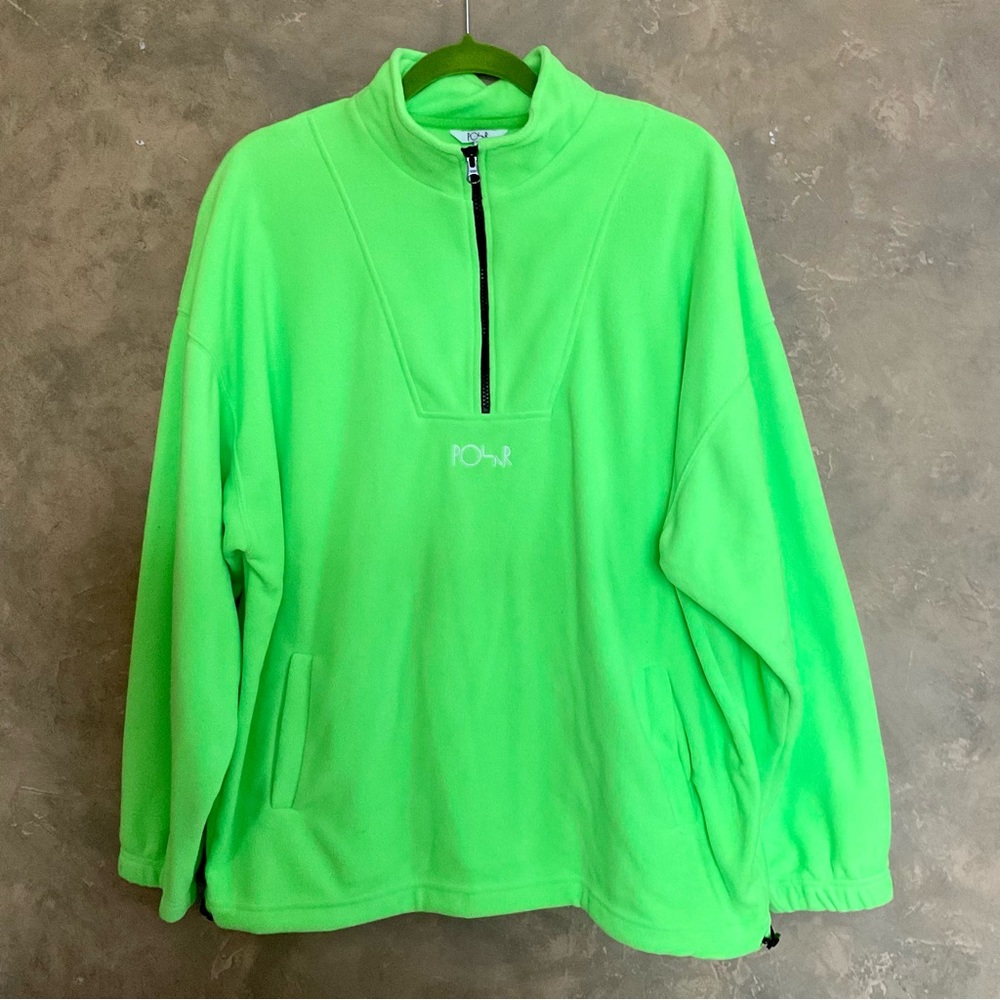 Polar Skate Co. Neon Green Quarter Zip Oversized Fleece Sweater
